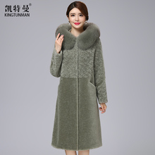 羊剪绒大衣中长款2018新款中年妈妈品牌女装狐狸毛领海宁皮草外套图片