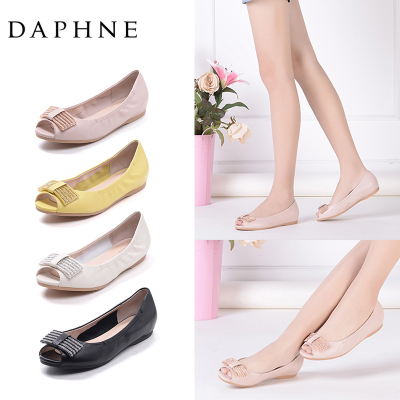 Daphne/达芙妮女鞋 新款时尚舒适羊皮水钻平底浅口鱼嘴女单鞋清仓