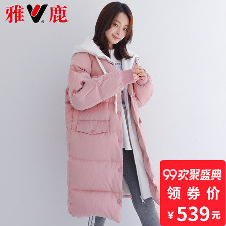 yaloo/雅鹿羽绒服女中长款 2018新款冬季加厚宽松反季羽绒服女潮商品大图