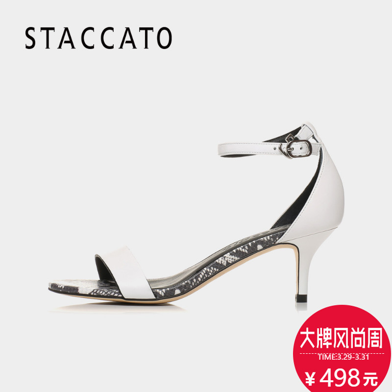9E701BL7夏专柜同款一字带时尚优雅女凉鞋2017思加图STACCATO
