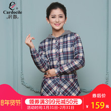 羽都 秋冬新款中老年羽绒内胆女格子连帽羽绒服中长款外套 7217图片