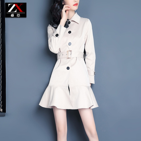 2018早秋新款女装韩版修身小个子Polo领风衣女短款chic外套潮5454商品大图