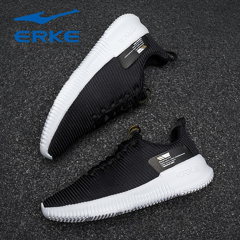 ERKE Sports Shoes Men's Shoes Autumn and Winter Pure Black Casual Shoes Fabric Anti odor Low top Youth Running Shoes Fashion