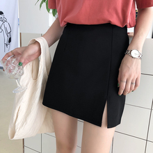 百搭开叉高腰包臀半身裙 女装 修身 少女纯色A字短裙潮夏季2018新款