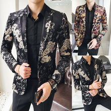 帅气夜场印花小西装 休闲花西服潮男韩版 碎花外套潮流大码 修身 个性