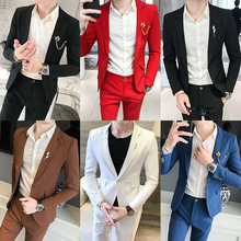 男修身 潮青少年帅气薄款 西服套装 一套韩版 小西装 潮男发型师两件套