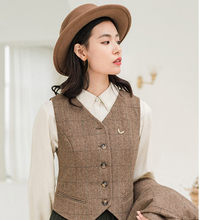 茵曼旗舰店2018秋冬装新款复古文艺格纹百搭毛呢背心马甲外套女装图片