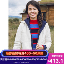 茵曼旗舰店2018冬装新款文艺连帽保暖牛仔假两件短款棉衣外套女潮图片