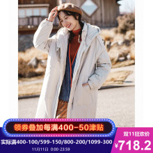 茵曼旗舰店2018冬装新款连帽保暖防风宽松韩版长款棉衣外套女过膝图片