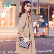 茵曼旗舰店2018秋装新款百搭宽松中长款羊毛毛呢外套女装毛呢大衣图片