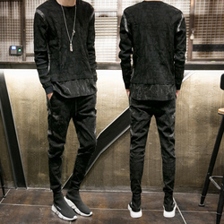 2019春秋男士长袖套装韩版修身哈伦长裤两件套社会潮流休闲装套装