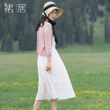 裙居棉质白色仙女吊带裙女夏2018新款刺绣小个子连衣裙宽松中裙子图片