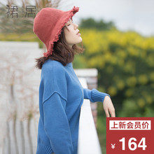 裙居蓝色宽松半高领针织衫女秋装2018新款文艺上衣宽松打底衫毛衣图片