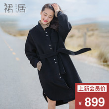 裙居纯羊毛呢外套女2018新款秋装加厚风衣双面呢子大衣女中长款图片