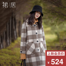 裙居格子羊毛双面呢子大衣女风衣秋冬季新款2018毛呢外套女中长款图片