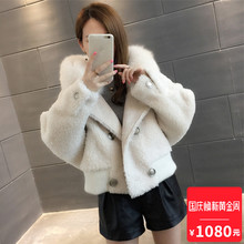 2018秋冬新款海宁羊剪绒皮草大衣女狐狸毛领短款女装外套韩版潮图片