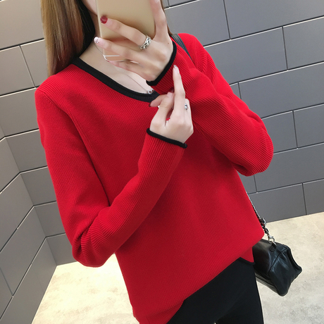 韩版百搭V领打底衫毛衣女秋冬套头修身长袖针织衫上衣春新款女装商品大图