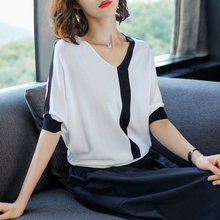 短袖女装2018新款夏装韩版宽松冰丝针织衫女半袖打底上衣V领t恤潮