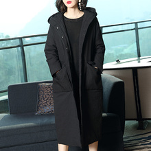 阿吉多羽绒棉服女长款大衣2018新款女装黑色大码棉衣秋冬季外套女图片