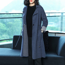阿吉多大衣女秋冬2018新款女装韩版时尚加厚浅蓝色中长款毛呢外套图片