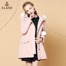 【品牌清仓】ELAND毛球装饰连帽毛领棉服外套女EEJP78T01I图片