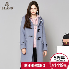 ELAND衣恋女装学生连帽牛角扣毛呢子大衣外套女EEJW74T54A图片