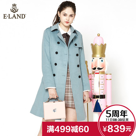 ELAND衣恋女装秋冬学院风双排扣毛呢子大衣外套女EEJW78C02L商品大图