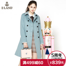 ELAND衣恋女装秋冬学院风双排扣毛呢子大衣外套女EEJW78C02L图片
