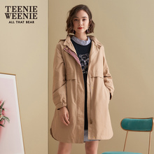 Teenie Weenie小熊2018秋冬新款韩版女装连帽长袖中长款风衣外套图片