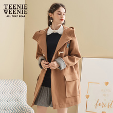 TeenieWeenie小熊2018秋冬新品女装毛呢大衣中长款韩版牛角扣外套图片