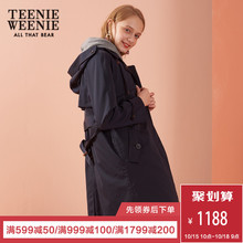 TeenieWeenie小熊2018秋冬新款韩版女装修身长袖连帽长款风衣外套图片