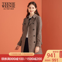 TeenieWeenie小熊2018秋冬新款女装收腰格子风衣中长款千鸟格外套图片