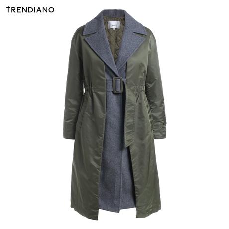 TRENDIANO女装冬装潮休闲拼接长款宽松棉衣外套WHC4401940商品大图