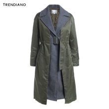 TRENDIANO女装冬装潮休闲拼接长款宽松棉衣外套WHC4401940图片