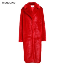 TRENDIANO女装冬装纯色长款宽松仿皮草外套大衣WHC4323360图片
