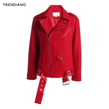TRENDIANO女装春装字母拼接机车宽松羊毛呢外套C1340570图片