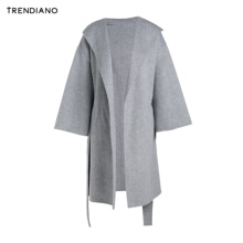 TRENDIANO女装冬装纯色连帽中长宽松羊毛呢外套WHC4341700图片