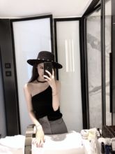 jac黑色时髦绕绳挂脖斜肩修身 CHICYOU 显瘦百搭吊带针织背心上衣