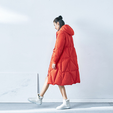 CLOUDSPACE女装收腰红色中长款连帽羽绒服外套女Y5396图片