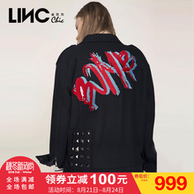 LINC金羽杰2017秋装新款时尚立体铆钉字母贴布毛呢外套女7370215图片