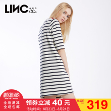LINC金羽杰2017春装新款条纹连衣裙 韩版蓝白条宽松中裙女7211732图片