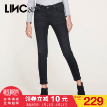 金羽杰LINC2017秋装新款时尚铆钉破洞牛仔裤女长裤铅笔裤7361991图片