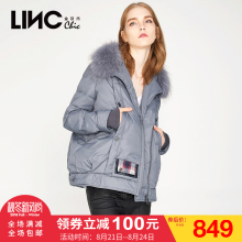 LINC金羽杰2017冬季新品字母刺绣貉子毛领羽绒服女中长款7450706图片