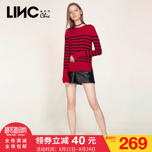 金羽杰LINC2017秋装新款圆领套头海军条纹毛针织衫女长袖7372159图片