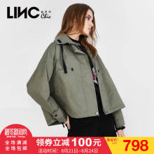 LINC金羽杰2018秋装新款短箱型翻领抽绳外套女短款宽松潮8310104图片