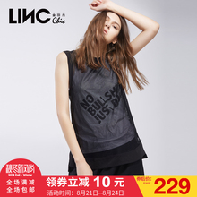 LINC金羽杰2017夏季新款时尚拼接无袖圆领网纱T恤女上衣7211401图片