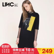 金羽杰LINC2017秋季新款个性印花纯棉T恤短袖连衣裙女中裙7381703图片