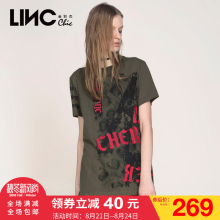 LINC金羽杰2017秋装新款潮酷摇滚印花短袖T恤女连衣裙宽松7361709图片