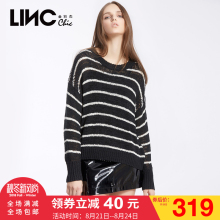 LINC/金羽杰2017春装新款低圆领条纹针织衫女套头长袖宽松7110601图片