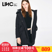 LINC金羽杰冬新款时尚简约斜插口带派克大装羽绒服女韩版外套潮图片